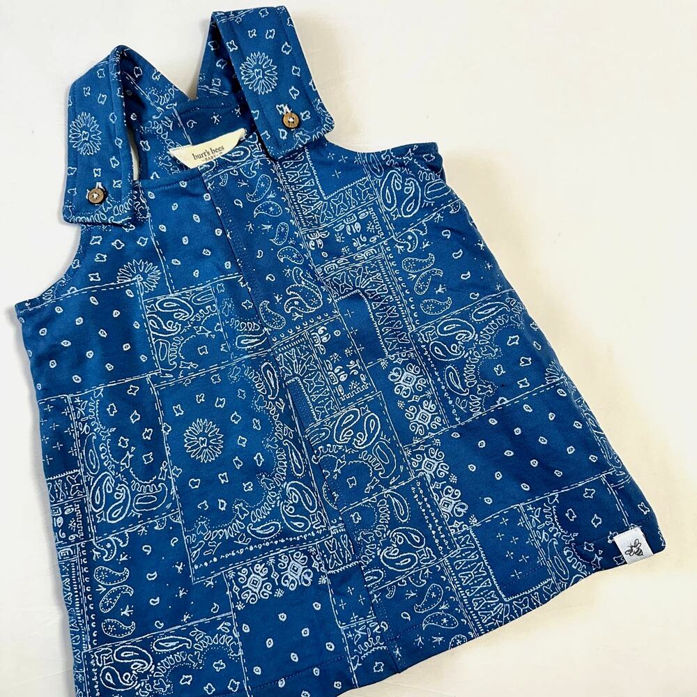 Burt's Bees Blue Paisley Bandana Print Overall Dress Sz 18mo